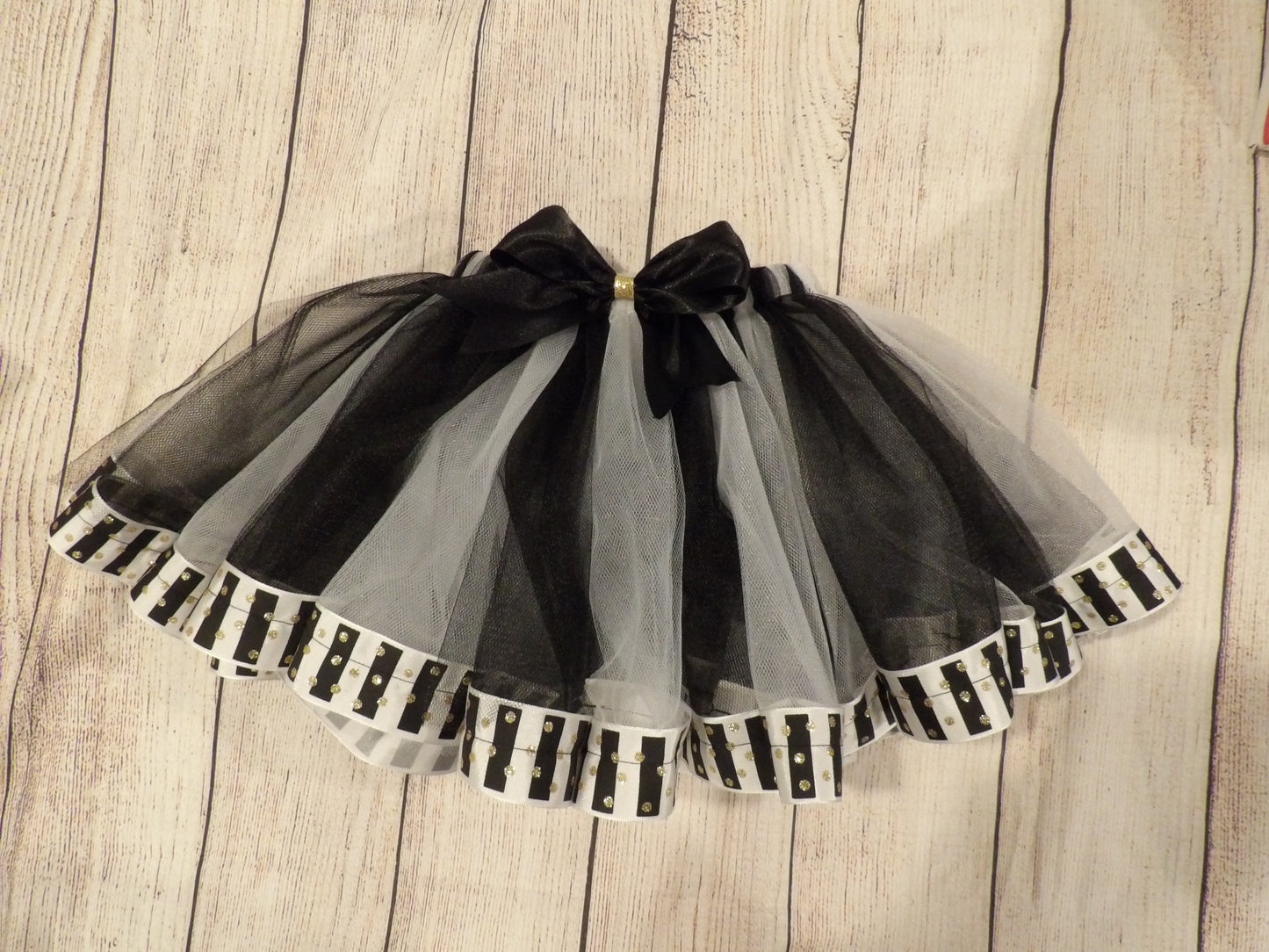 Black and White Striped Ribbon Trim Tutu and Bow With Tee