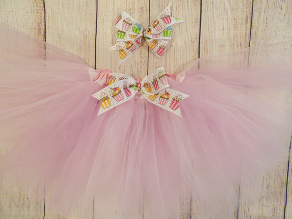 Cupcake BirthdayTutu with Matching Hair Bow and Tee