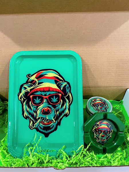 Rasta Bear Rolling Tray Set