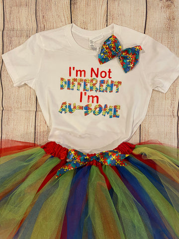 I'm Not Different Tutu With Matching bow and Tee
